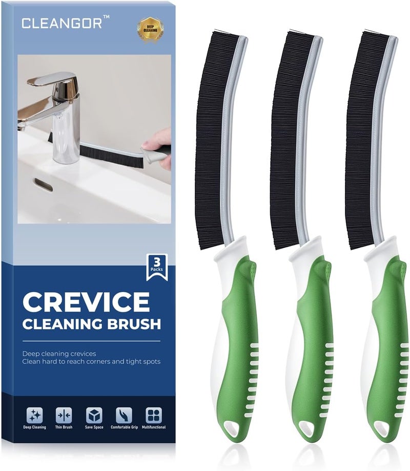 CLEANGOR Crevice Cleaning Brushes, Scrub Brush for Hard to Reach Small Space, Home Essentials, Cleaning Supplies, Cleaning Tools for Household Use, Bathroom, Shower, Kitchen, Toilet, Window (3, Green) - Image 1